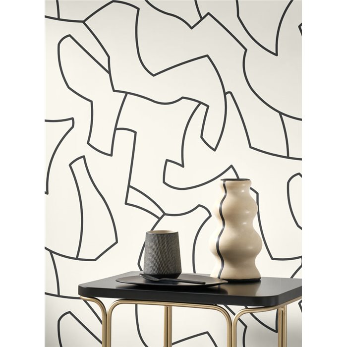 Casadeco|Papier peint labyrinthe minimaliste beige et noir pour espaces modernes|Hôtellerie