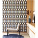 Casadeco|Papier peint rayures bleu et marron rétro moderne|Papier Peint