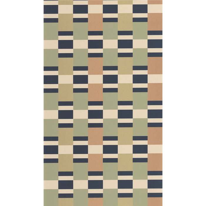 Casadeco|Green ochre retro-modern striped wallpaper|Geometric