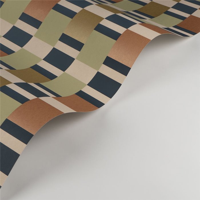 Casadeco|Papier peint rayures vert ocre rétro moderne|Géométrique
