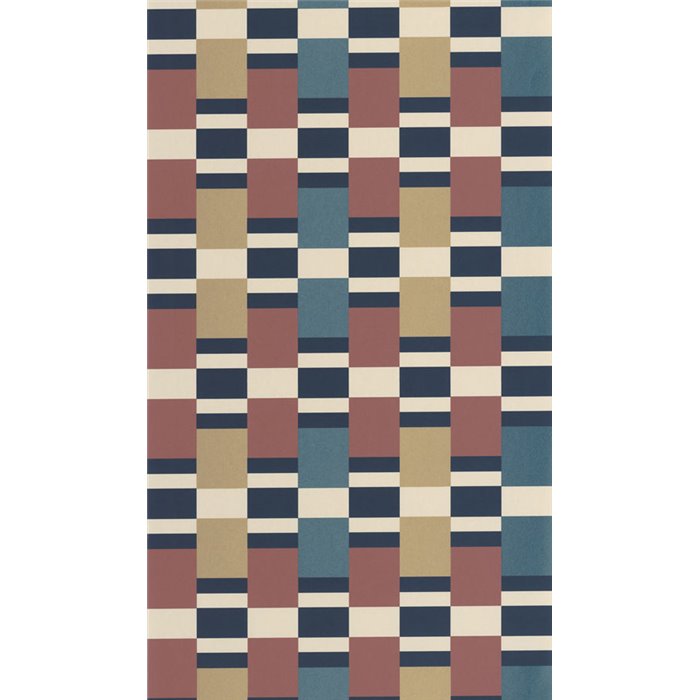 Casadeco|Tapete blau-bordeaux retro-modern Streifen|Geometrisch