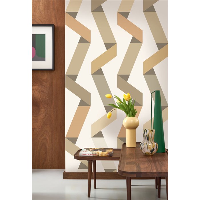 Papel pintado moderno beige con originales formas de serpentina - Casadeco Color Game 200641515