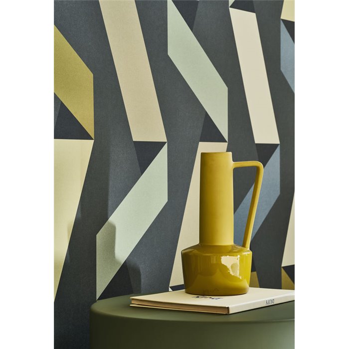 Casadeco|Modern wallpaper for living room or hospitality, blue zigzag streamers|Modern