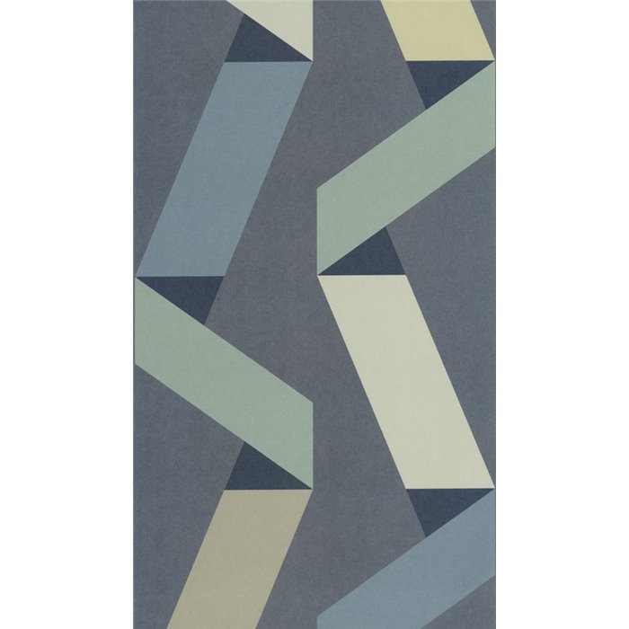 Casadeco|Modern wallpaper for living room or hospitality, blue zigzag streamers|Modern