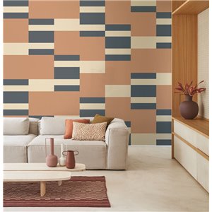 Casadeco|Papel pintado salón moderno rayas beige rojo|Rayas 2