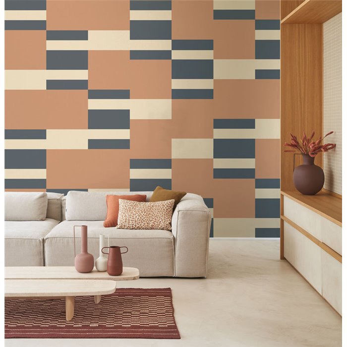 Casadeco|Papier peint rayures moderne beige, orange et noir|Rayures