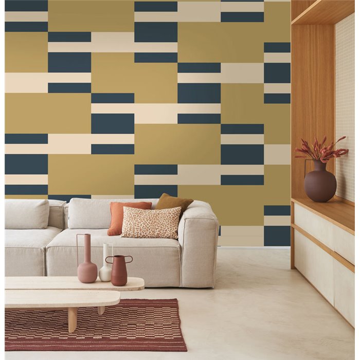 Casadeco|Papel pintado rayas diseño moderno beige verde|Rayas