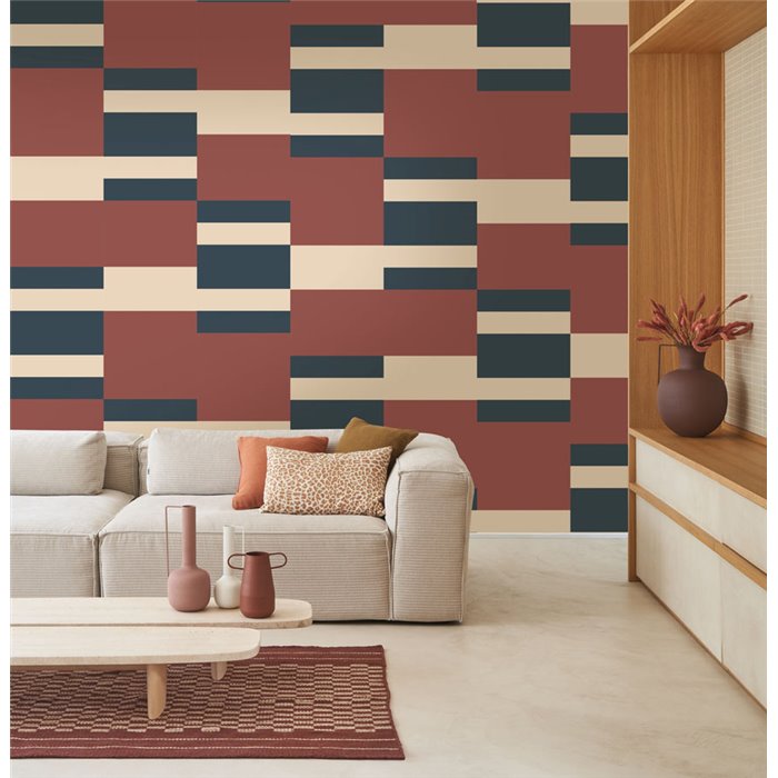 Papel pintado salón moderno rayas beige rojo - Casadeco Color Game 200668888