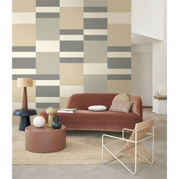 Casadeco|Papier peint rayures beige et gris salon moderne|Géométrique