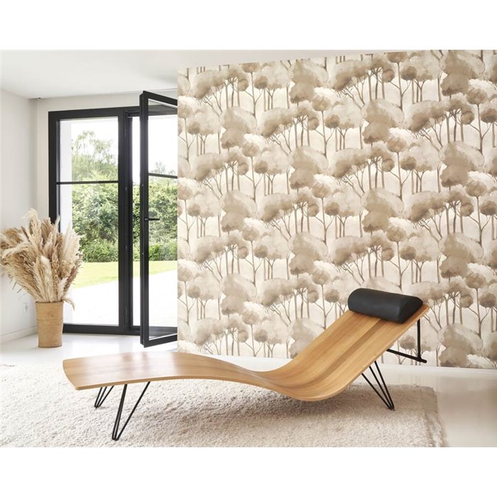 Papel pintado moderno bosque de pinos beige efecto acuarela - Casadeco Sentier des Dunes 200921024