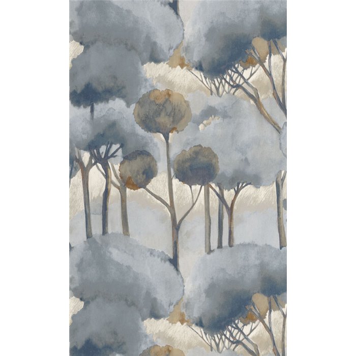 Casadeco|Papel pintado bosque de pinos efecto acuarela azul|Floral