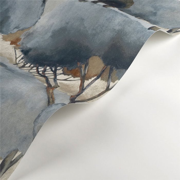 Casadeco|Papel pintado bosque de pinos efecto acuarela azul|Floral