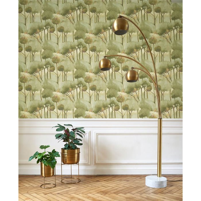 Casadeco|Papel pintado estilo moderno, bosque de pinos verde acuarela|Floral