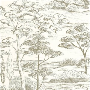 Casadeco|Papier peint paysage avec pins noir et blanc style méditerranéen|Floral
