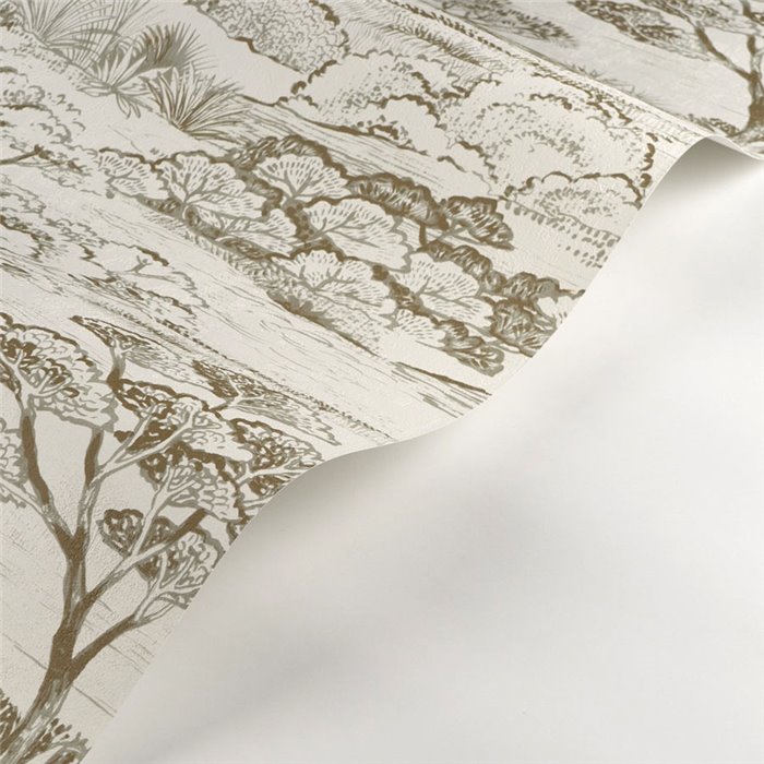 Casadeco|Papel pintado paisaje mediterráneo con pinos blanco y verde|Floral