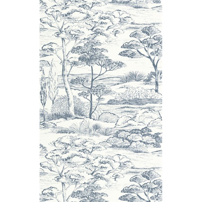 Casadeco|Mediterranean coastal landscape wallpaper with white and blue pines|Rustic