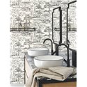Casadeco|Landscape wallpaper with black and white pines in Mediterranean style|Floral