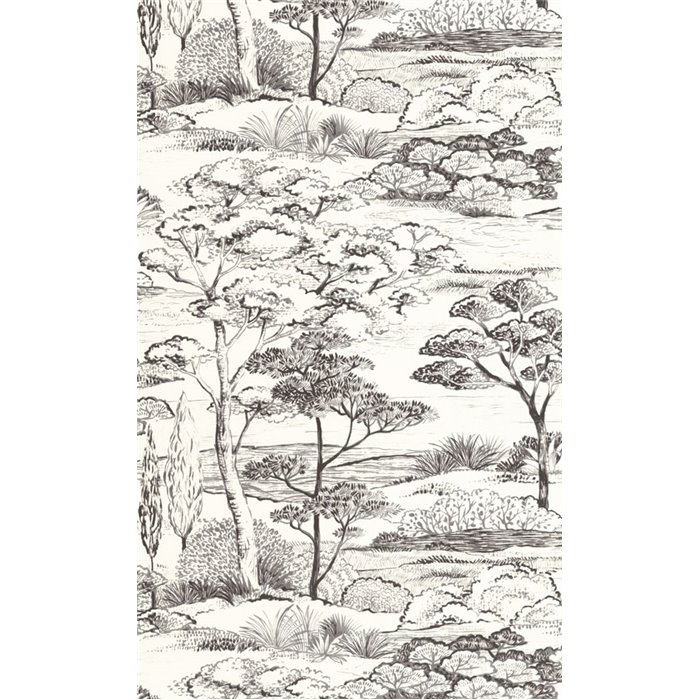 Casadeco|Landscape wallpaper with black and white pines in Mediterranean style|Floral