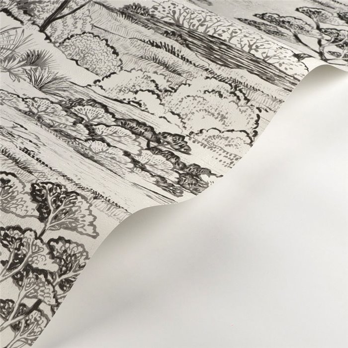 Casadeco|Landscape wallpaper with black and white pines in Mediterranean style|Floral
