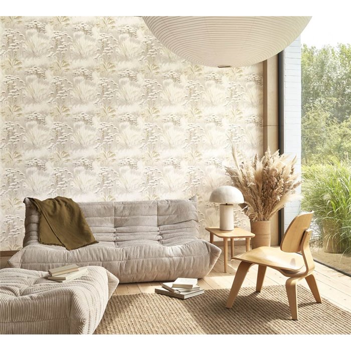 Papel pintado flores acuarela blanco para salón - Casadeco Sentier des Dunes 200941322