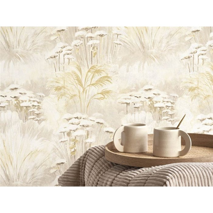 Casadeco|Weiße Aquarell-Blumentapete fürs Wohnzimmer|Blumen