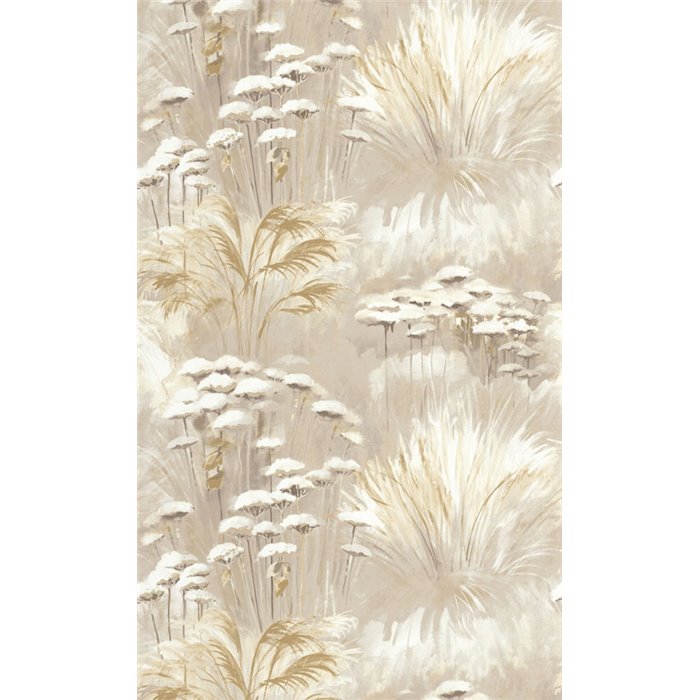 Casadeco|Beigefarbene Aquarell-Blumentapete mit schönem Wildpflanzenmuster|Blumen