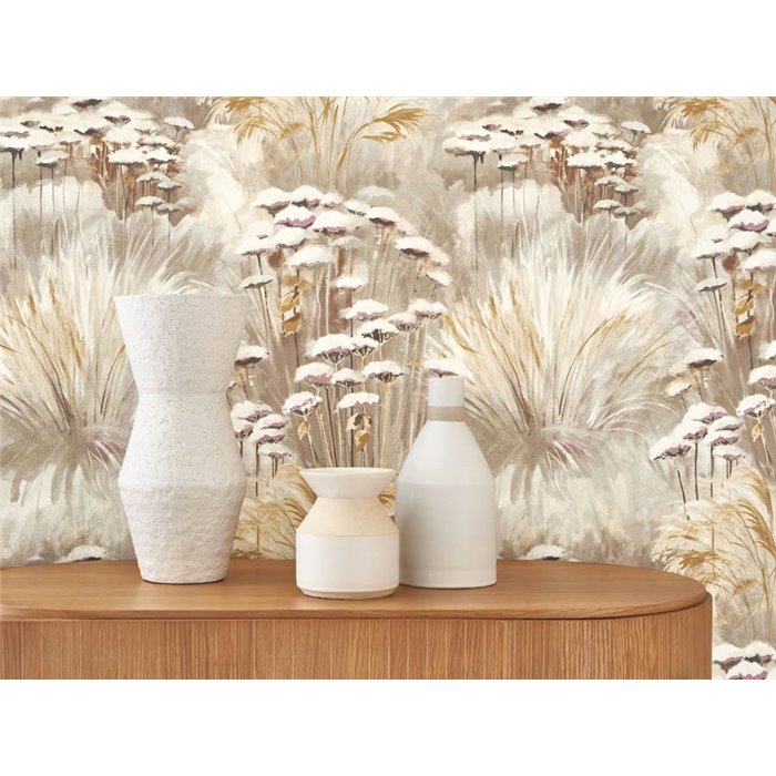 Casadeco|Beige wildflower wallpaper perfect for entryway|Floral