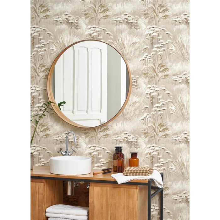 Casadeco|Papier peint fleurs aquarelle grises idéal pour salle de bain ou entrée|Floral
