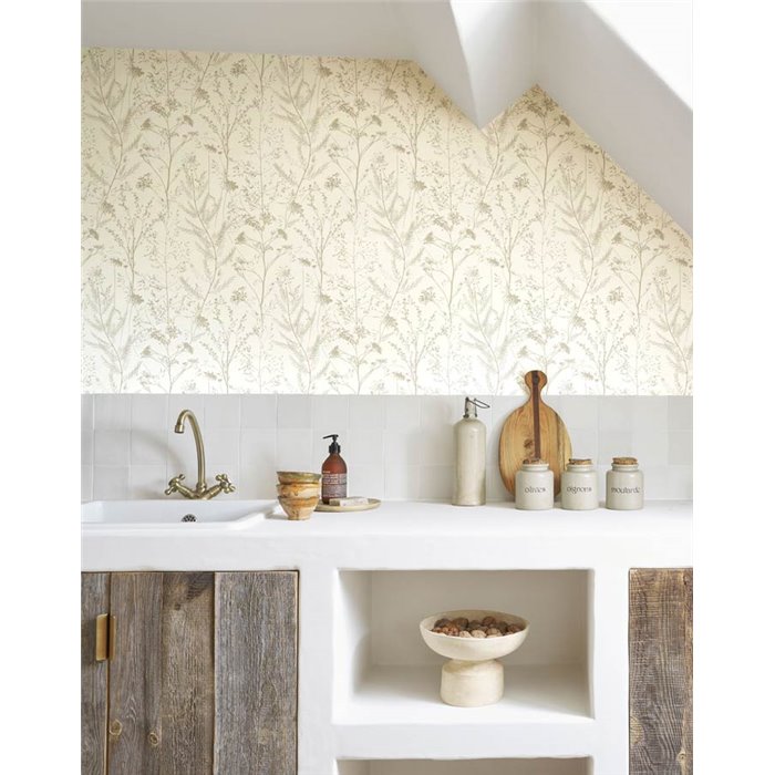Casadeco|Lovely wallpaper with white sea lavender flowers|Scandinavian