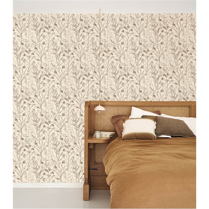 Casadeco|Papier peint simple avec motif floral de lavande marine beige|Scandinave