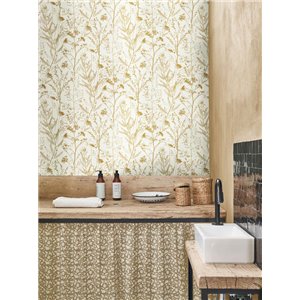 Casadeco|Papier peint pour salle de bain avec lavande marine blanche|Rustique 2