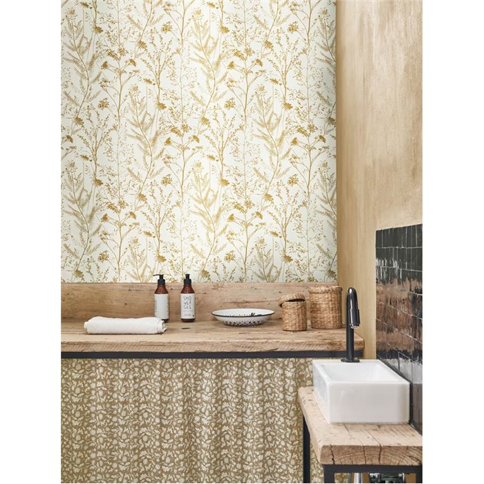 Papel pintado flores silvestres de lavanda marina blanco, sencillo y bonito - Casadeco Sentier des Dunes 200957261