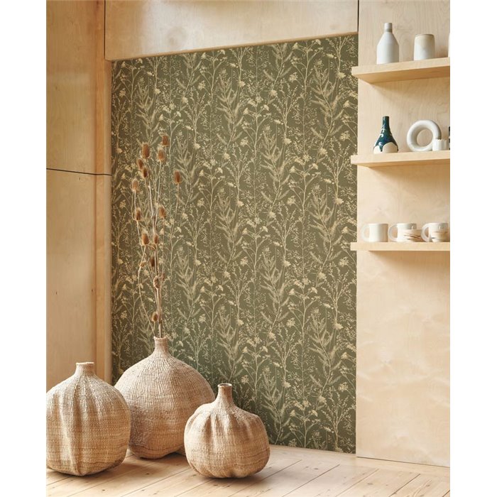 Casadeco|Papier peint fleurs sauvages très jolies, lavande marine verte|Rustique