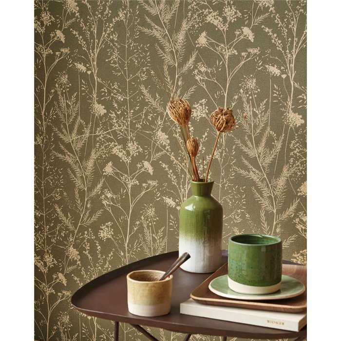 Casadeco|Very pretty wildflowers wallpaper, green sea lavender|Rustic
