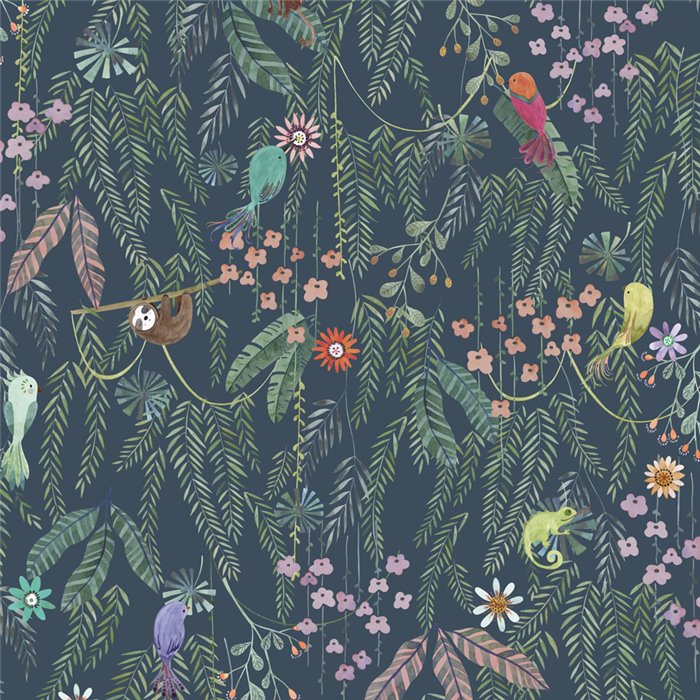 Papel pintado infantil animales tropicales azul - Casadeco Once Upon A Time 2 200756909