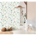 Casadeco|Kids wallpaper tropical animals white and green|Children's