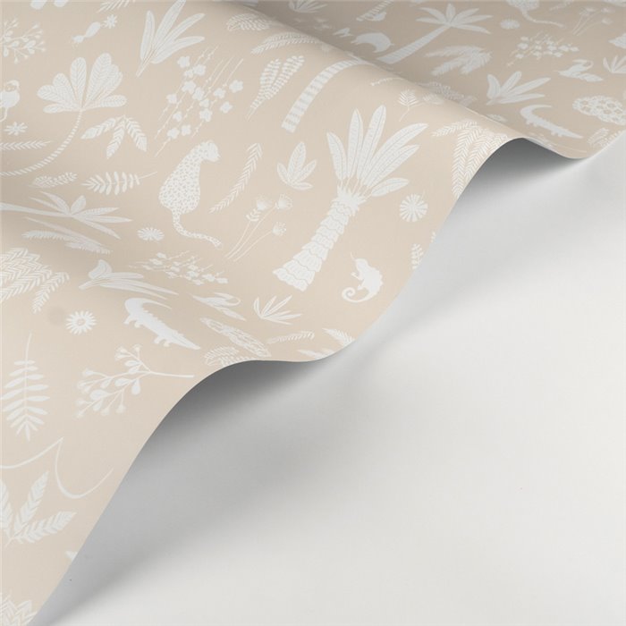 Casadeco|Papier peint enfant jungle beige avec animaux sauvages|Enfants