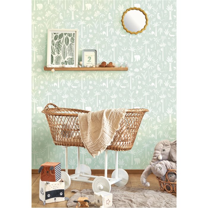 Casadeco|Kids wallpaper blue jungle with wild animals|Children's