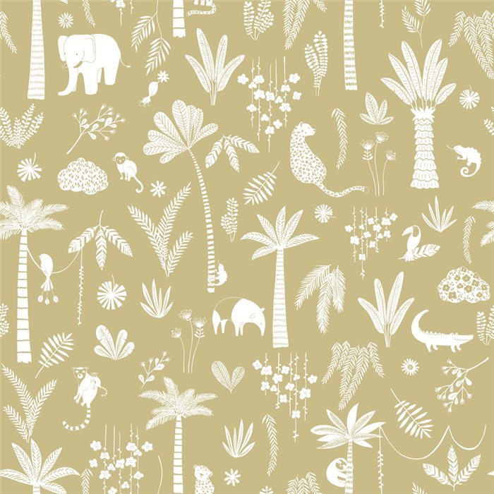 Casadeco|Papel pintado infantil jungla verde con animales salvajes|Infantil