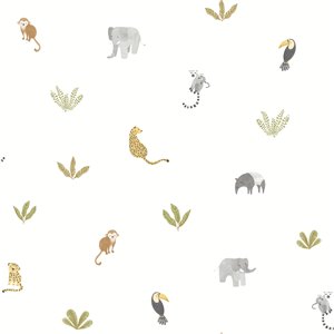 Casadeco|Papier peint enfant jungle blanc et beige avec animaux|Enfants
