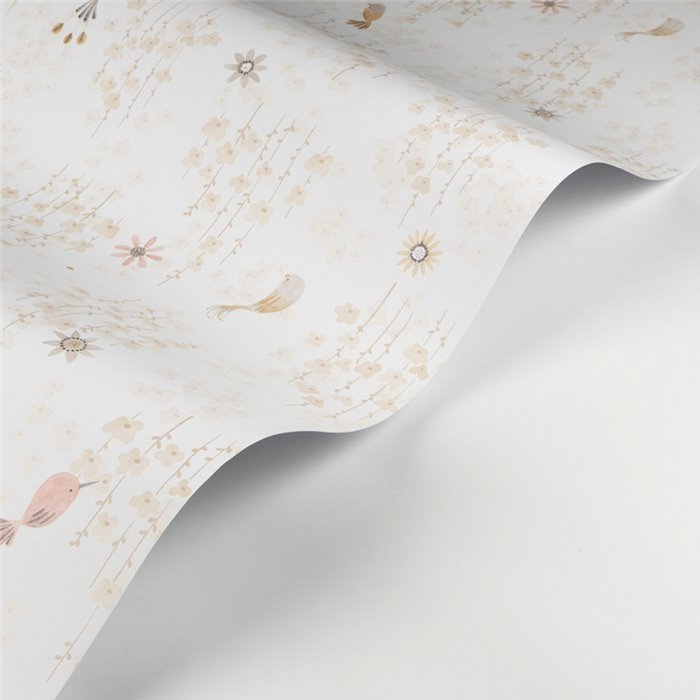Casadeco|Papier peint enfant oiseaux exotiques et fleurs beige pastel|Enfants