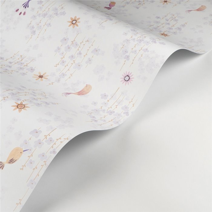 Casadeco|Papier peint enfant oiseaux exotiques et fleurs violet pastel|Enfants