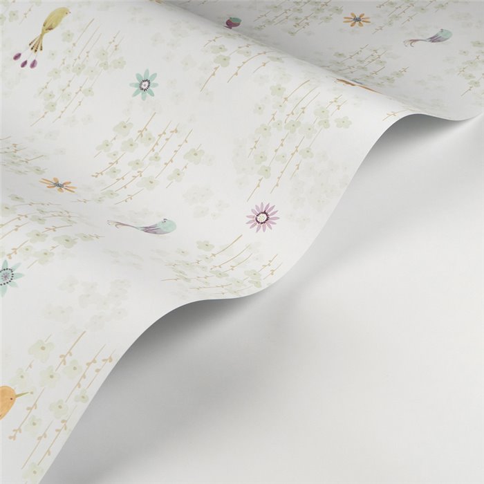 Casadeco|Kids wallpaper exotic birds and pastel green flowers|Children's