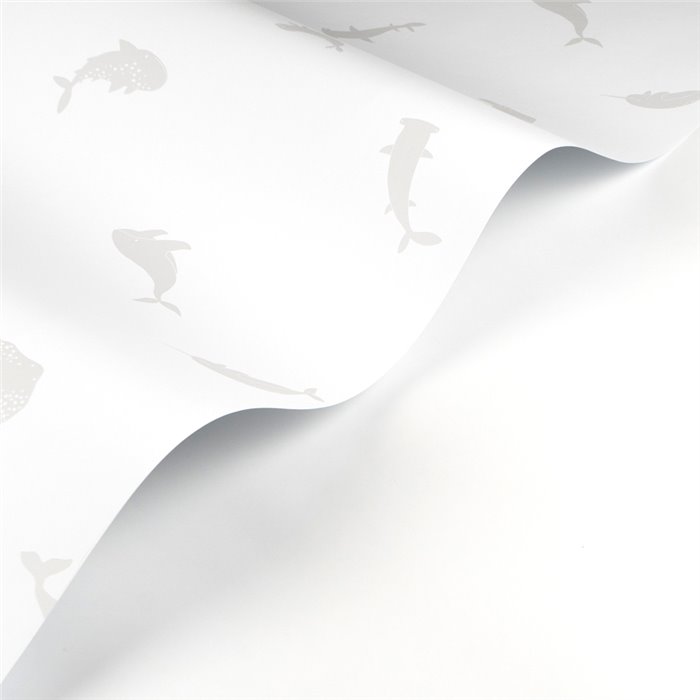 Casadeco|Papier peint enfant animaux marins blanc et gris|Enfants