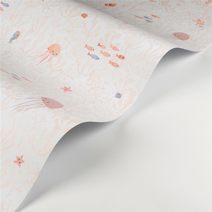 Casadeco|Kinder Tapete Korallen und Meeresfauna weiß und rosa|Kindertapete