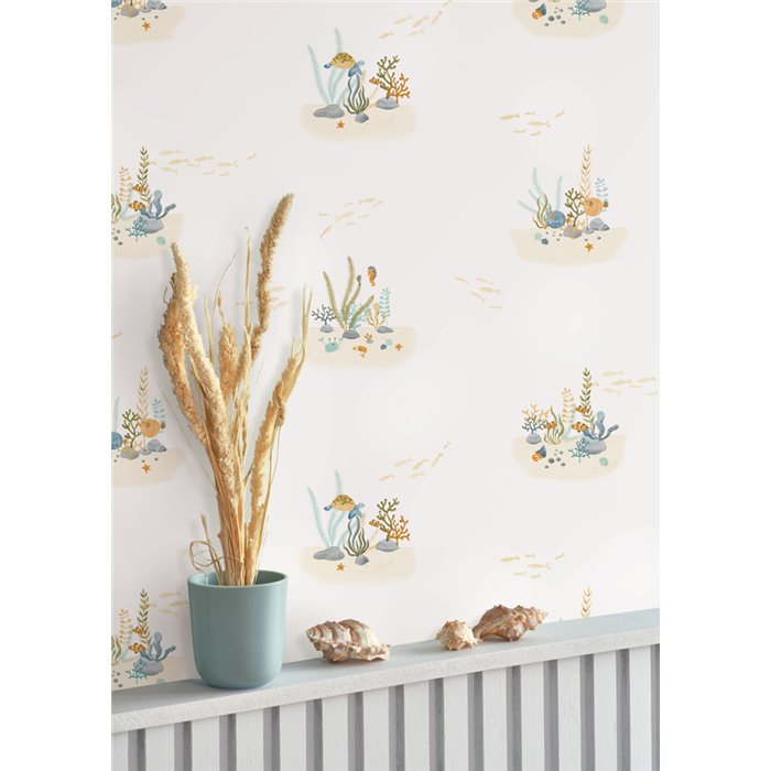 Casadeco|Kids wallpaper fish and coral reefs white and blue|Children's