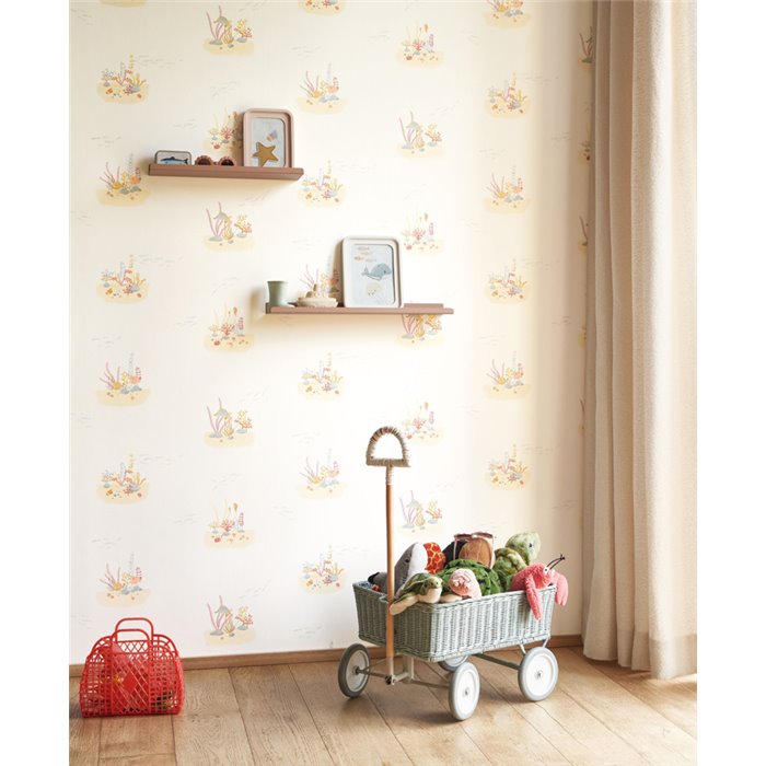 Casadeco|Papier peint enfant poissons et coraux blanc et rouge|Enfants