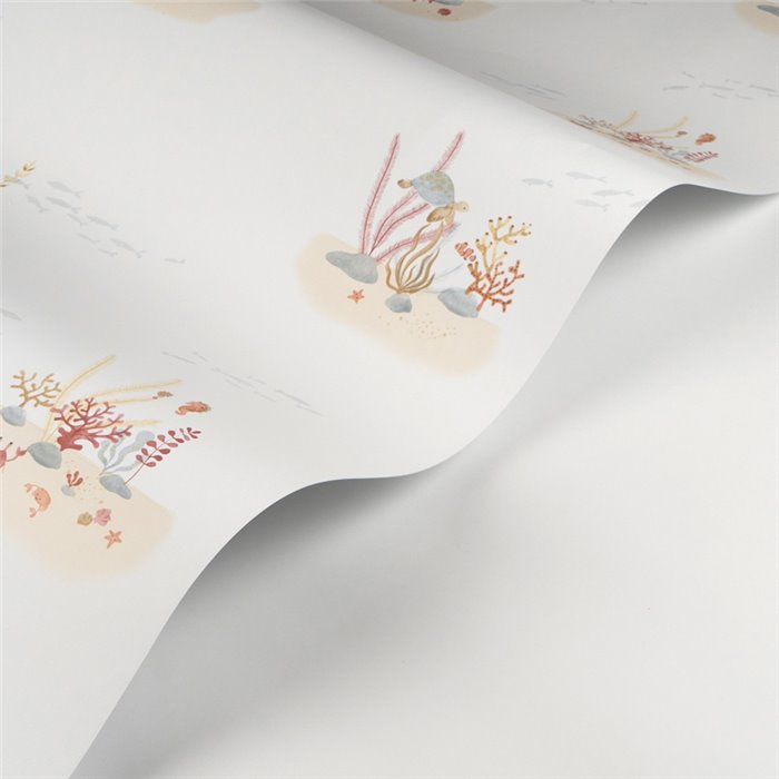 Casadeco|Papier peint enfant poissons et coraux blanc et rouge|Enfants