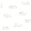 Casadeco|Papel pintado infantil cabañas Toile de Jouy blanco y beige|Infantil