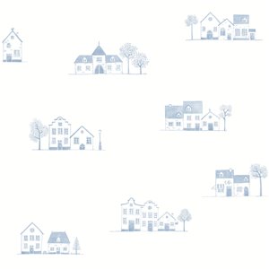 Casadeco|Papier peint enfant village de souris blanc et beige|Enfants